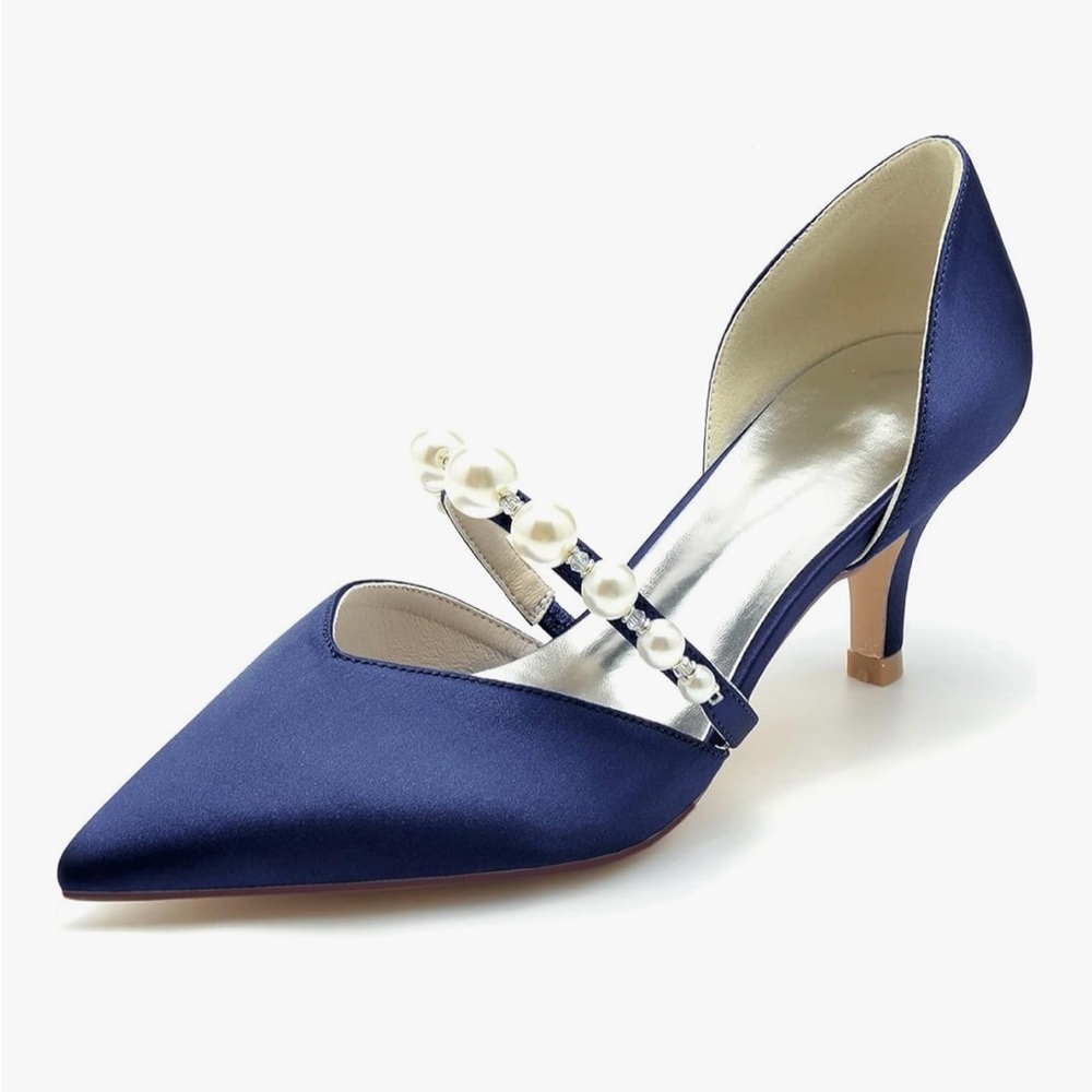 Amazon Blue Satin Heels with Pearl Accent